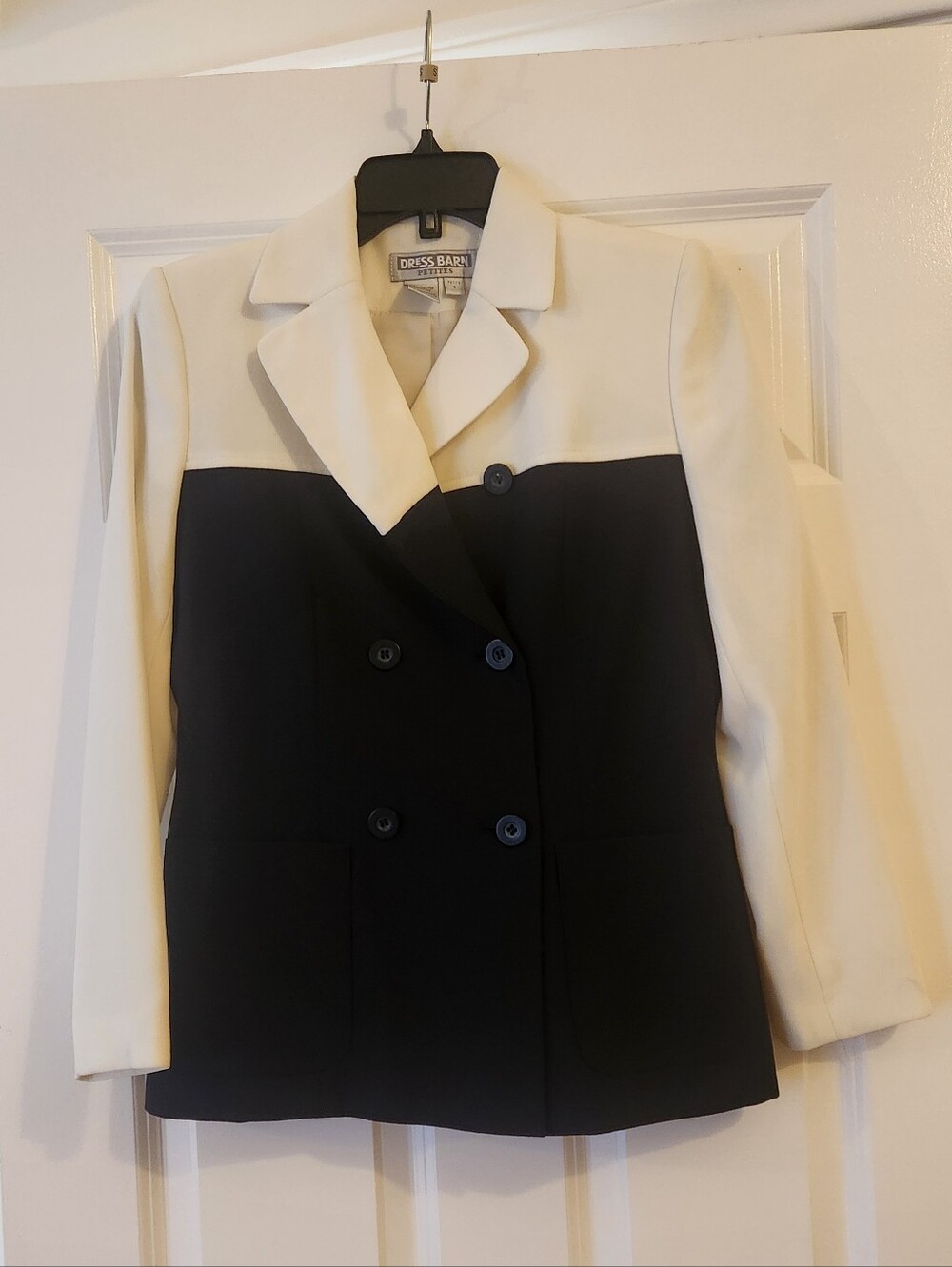 Vintage 90's Navy & White Double-Breasted Colorblock Office Professional Blazer